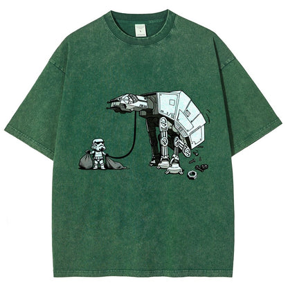 Picking Up Feces With A Huge Poop Bag Empire Robot Dog-Planet Battles Vintage Distressed T-shirt