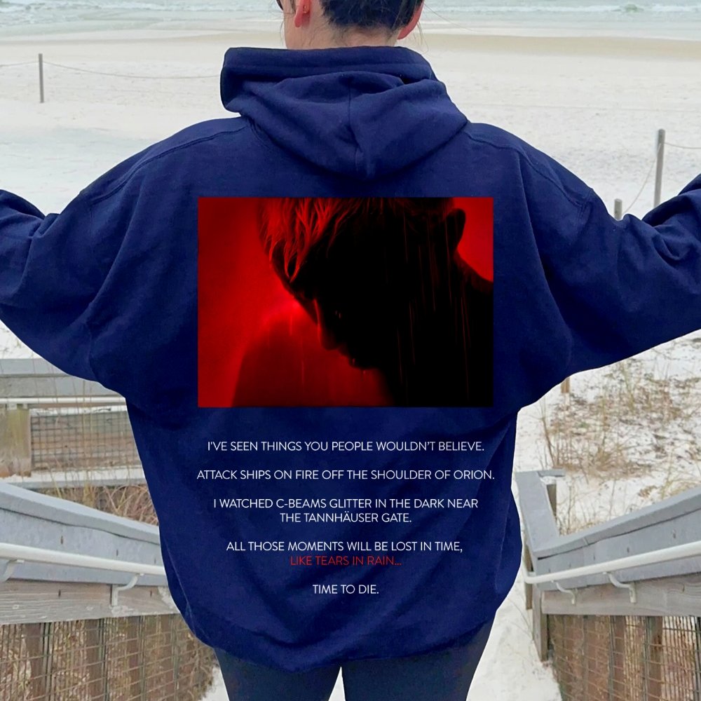 Tears in Rain-Tears in Red-Time to Die Printed Back Cotton Hoodie