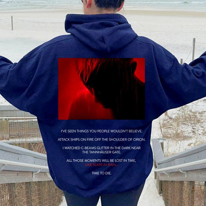 Tears in Rain-Tears in Red-Time to Die Printed Back Cotton Hoodie