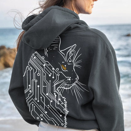 Cat Printed Back Cotton Hoodie