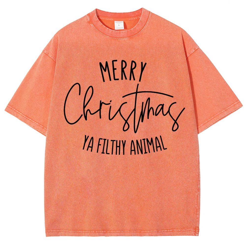 Merry Christmas Ya Filthy Animal Vintage Distressed T-shirt