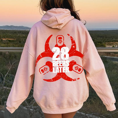 28 beers later Printed Back Unisex Cotton Hoodie