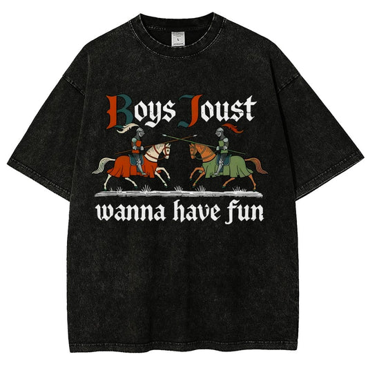 Boys Joust Wanna Have Fun Vintage Distressed T-shirt