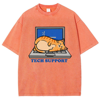 Cat Tech Support Vintage Distressed T-shirt