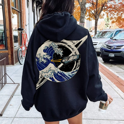 Interstellar Kanagawa Wave Printed Back Cotton Hoodie