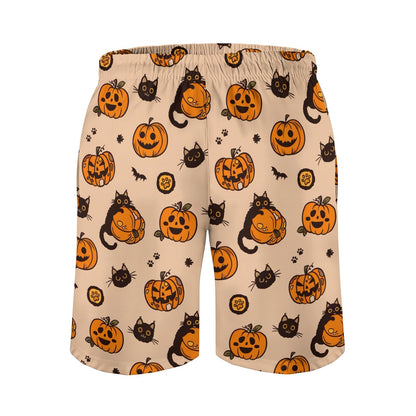 Pumpkin Black Cat Halloween Geek Shorts