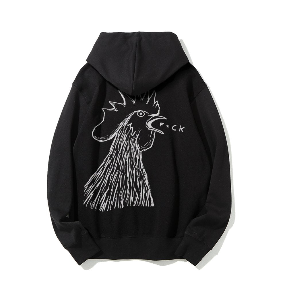 Funny Chicken  Printed Back Cotton Hoodie