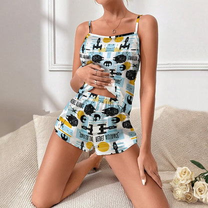 Print  Women's Geek Suspender Cami Set