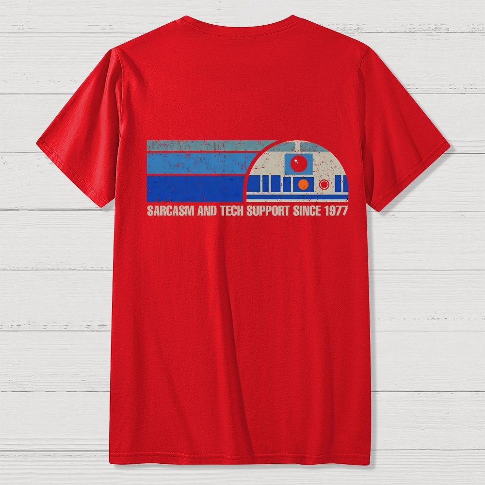 Providing Sarcasm and Tech Support Since 1977  Back Printing Geek T-Shirt