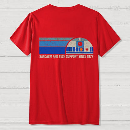 Providing Sarcasm and Tech Support Since 1977  Back Printing Geek T-Shirt