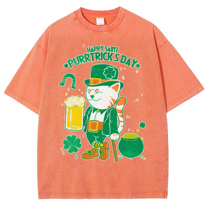 Cat St. Patrick's Day Vintage Distressed T-shirt