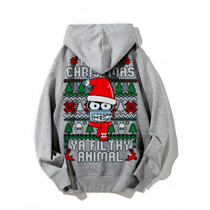 Merry Christmas Ya Filthy Animal Printed Back Cotton Hoodie
