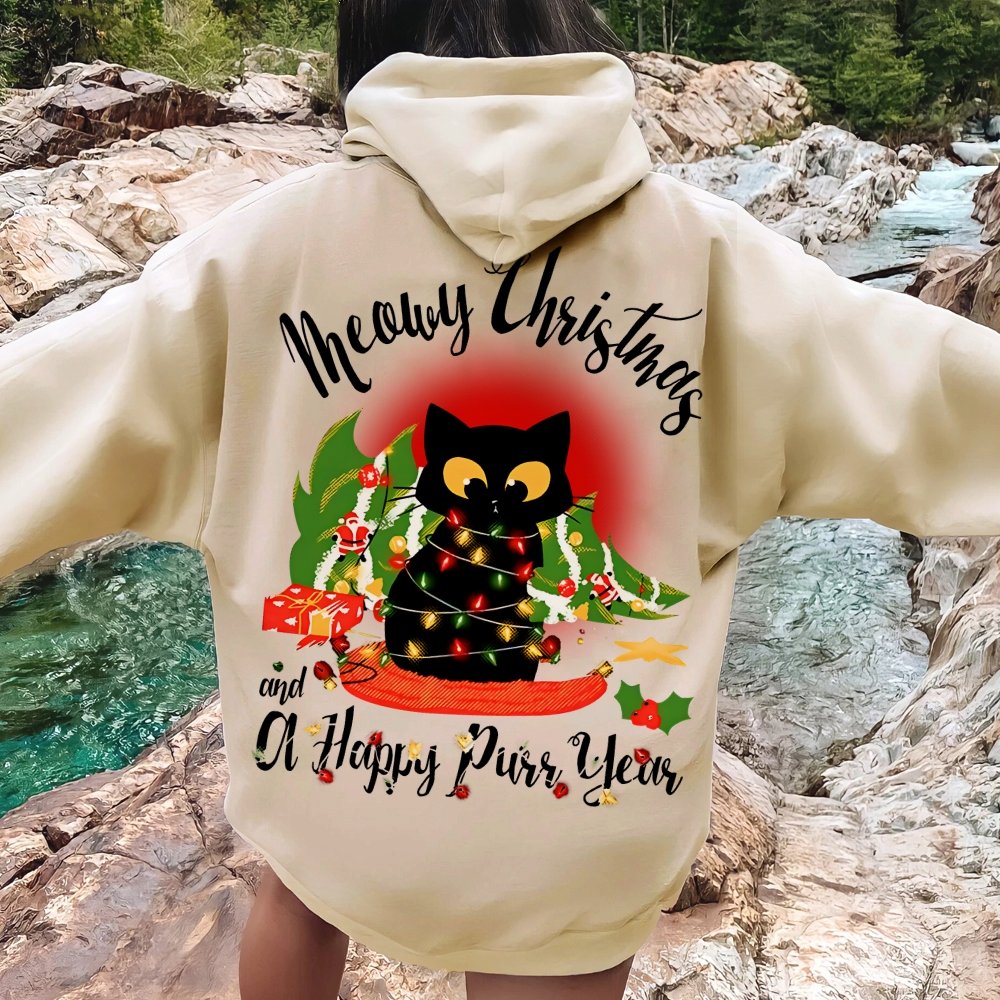 Happy Purr Year Printed Back Unisex Cotton Hoodie