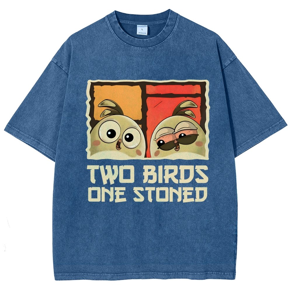 Two Birds One Stoned Vintage Distressed T-shirt