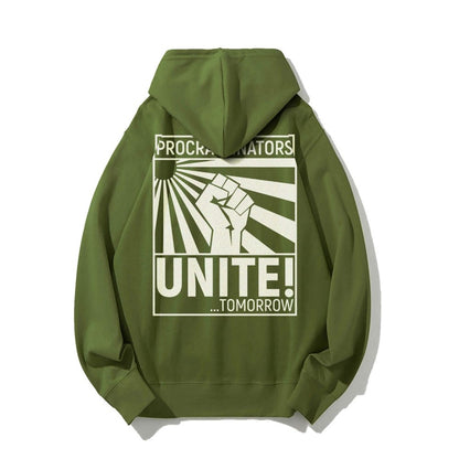 Procrastinators Unite! Printed Back Unisex Cotton Hoodie