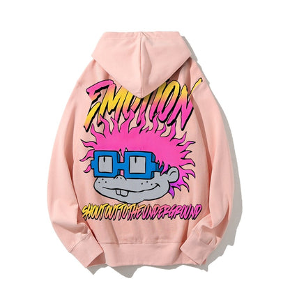 Vintage Cartoon Monster Graphic Print Printed Back Cotton Hoodie