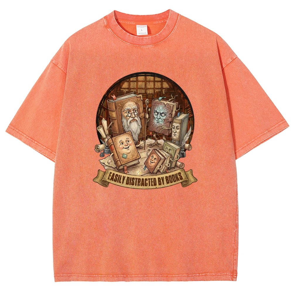 Easily Distracted By Books Vintage Distressed T-shirt