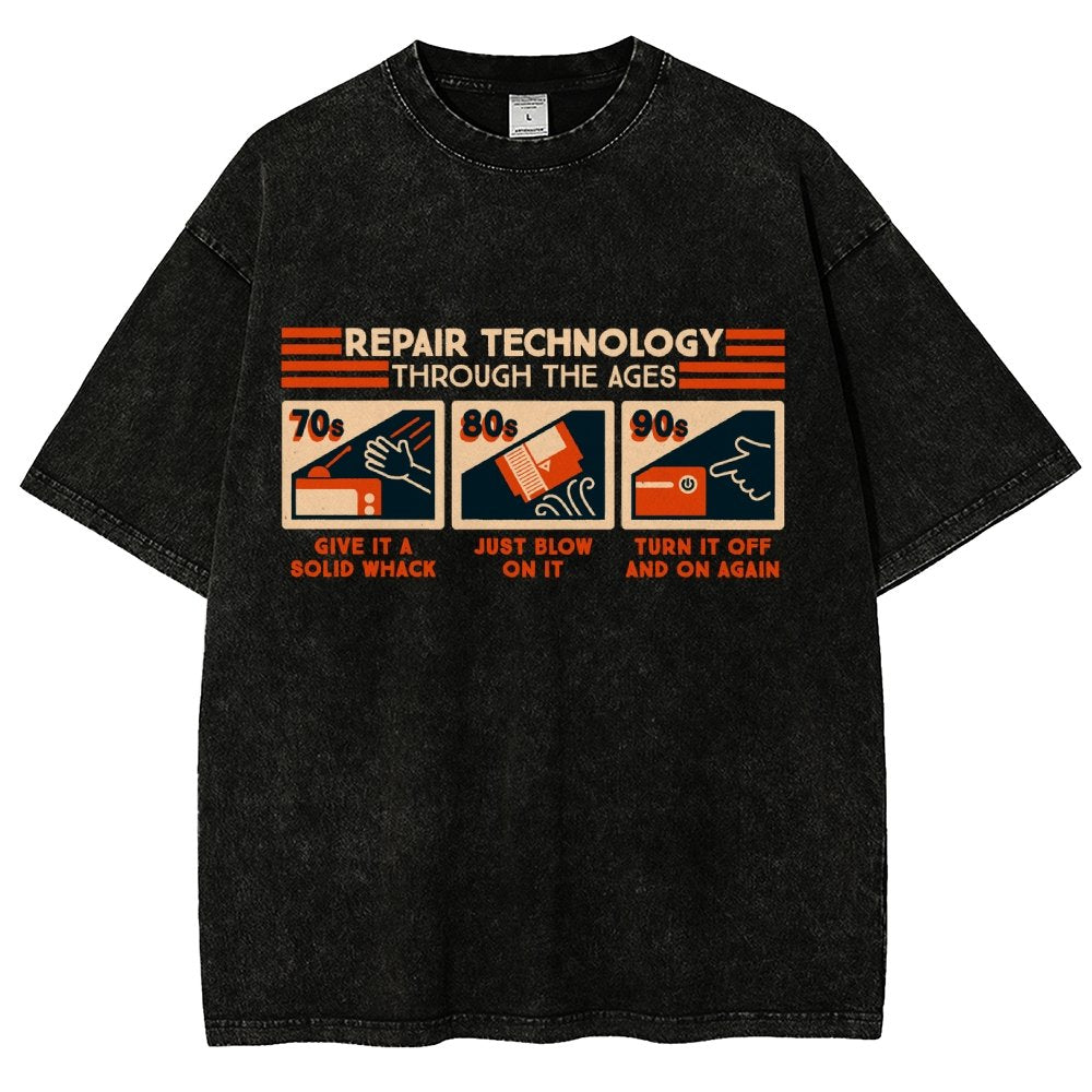 Repair Technology Through the Ages Vintage Distressed T-shirt
