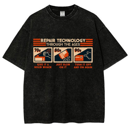Repair Technology Through the Ages Vintage Distressed T-shirt