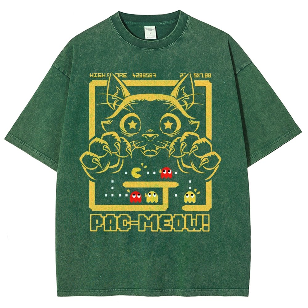 Vintage Game Cat Attack Pac Meow Vintage Distressed T-shirt