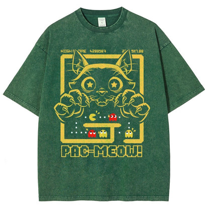 Vintage Game Cat Attack Pac Meow Vintage Distressed T-shirt