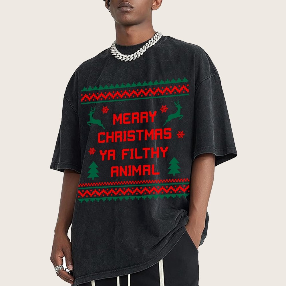 Merry Christmas Ya Filthy Animal funny Vintage Distressed T-shirt