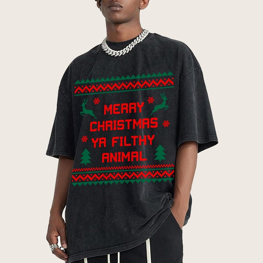 Merry Christmas Ya Filthy Animal funny Vintage Distressed T-shirt