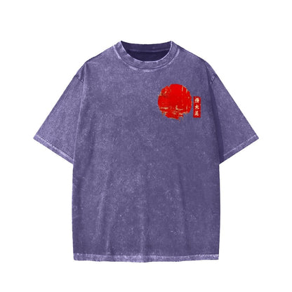 Funny Samurai Ukiyo-e Vintage Graphic Washed T-shirt