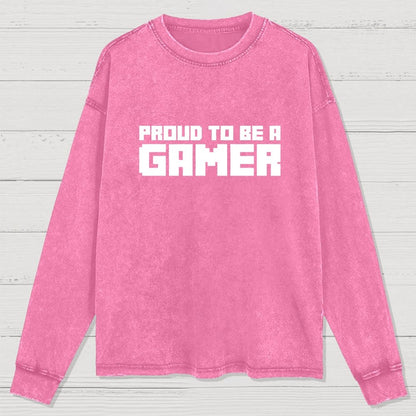 Proud To Be A Gamer 8 Bit Retro Washed Long Sleeve Tee