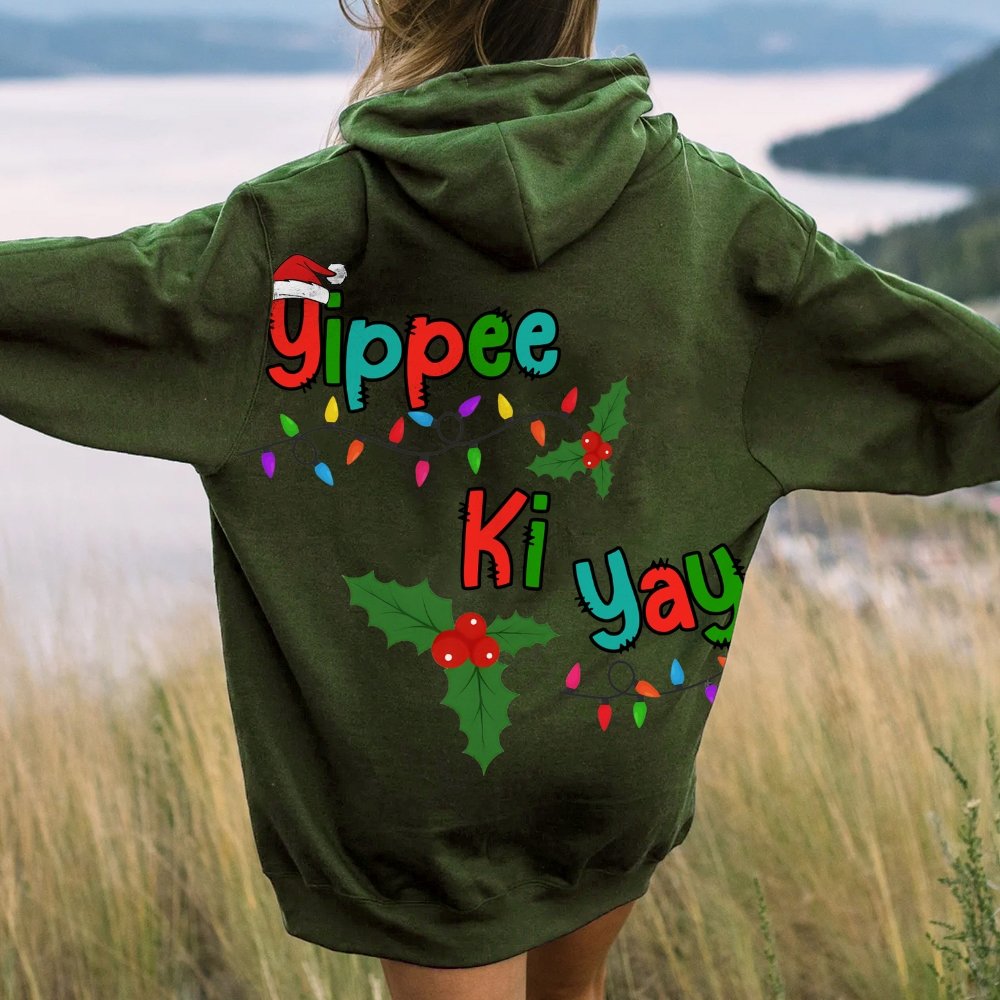 Yippee Ki Yay Christmas Printed Back Cotton Hoodie