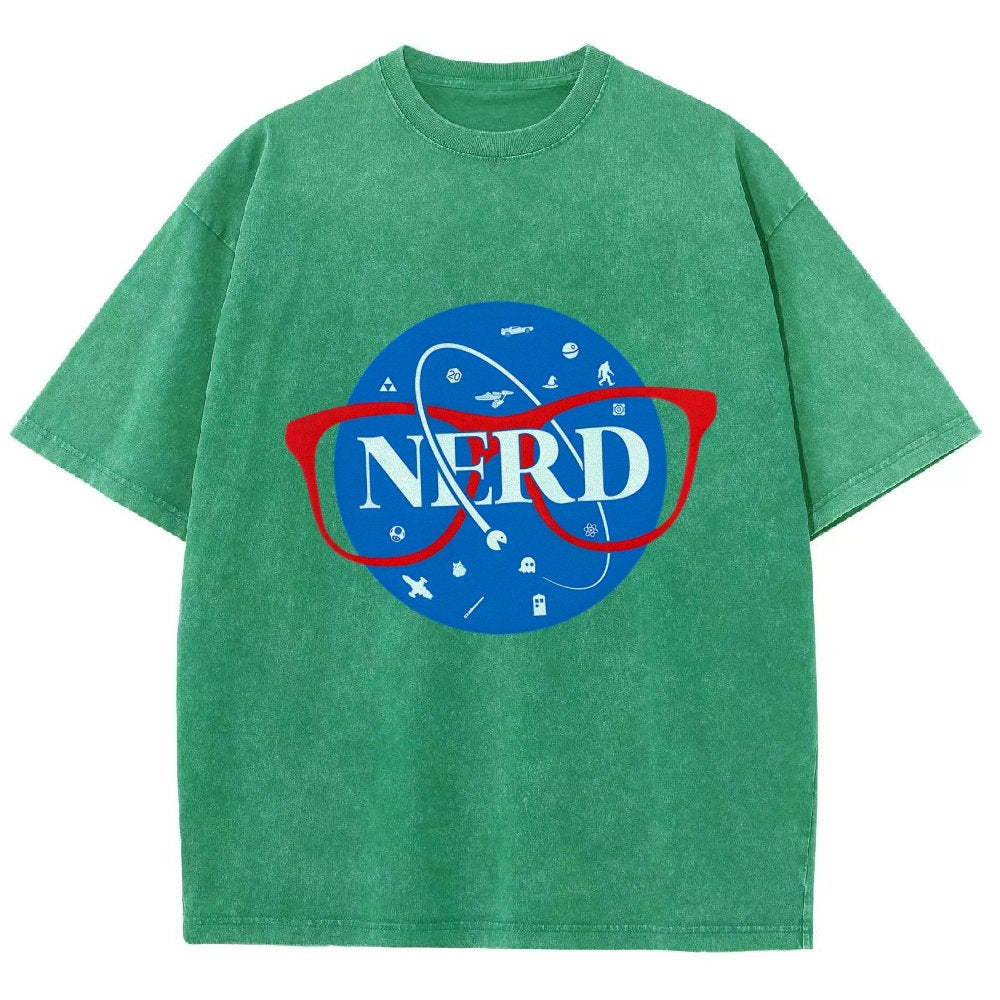 Nerdy Space Patch Vintage Distressed T-shirt