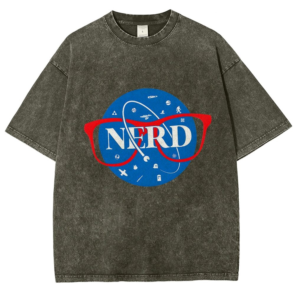 Nerdy Space Patch Vintage Distressed T-shirt