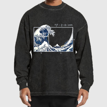 The Great Fibonacci Wave Science Geek Washed Long Sleeve Tee