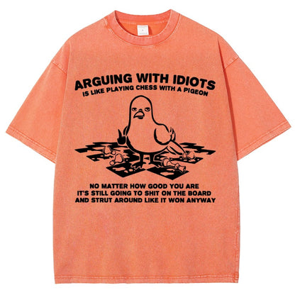 Arguing With Idiots Is Like Playing Chess With A Pigeon Vintage Distressed T-shirt