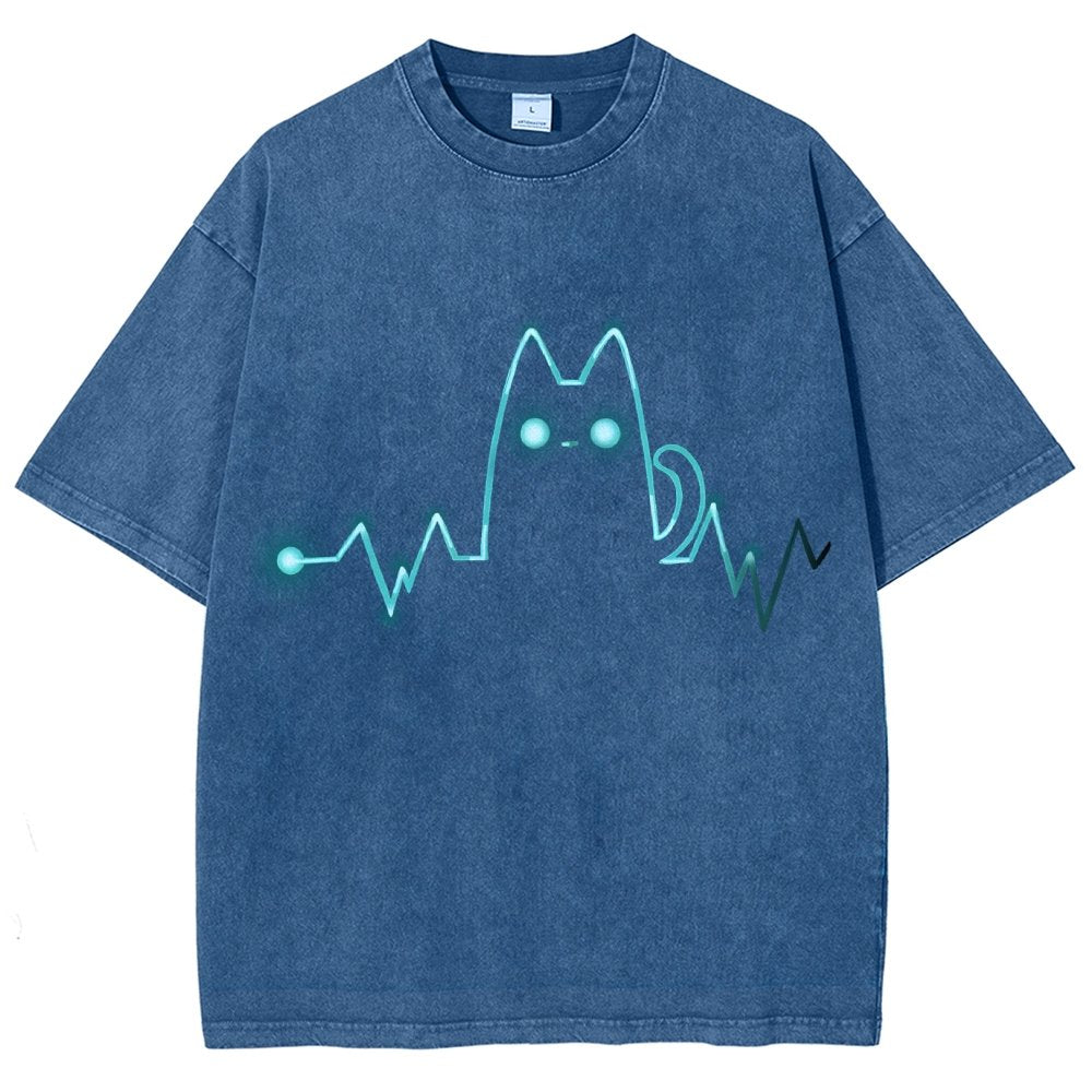 Heart Cat Beat Vintage Distressed T-shirt