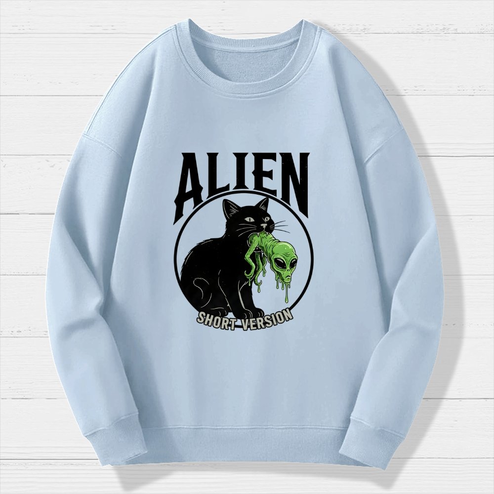 Black Cat Eating Alien Geek Cotton Sweatshirt