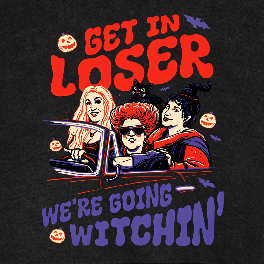 Retro Halloween Shirt - Get In Loser We're Going Witchin Vintage Distressed Hoodie