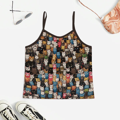 Cat Art Illustration Women's Geek Suspender Cami Set