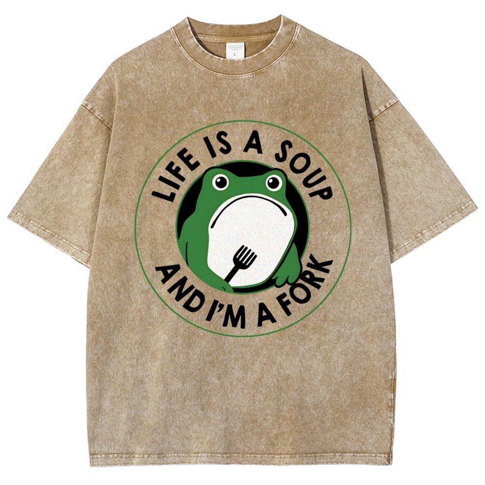 Life Is Soup and I'm a Fork Frog Vintage Distressed T-shirt