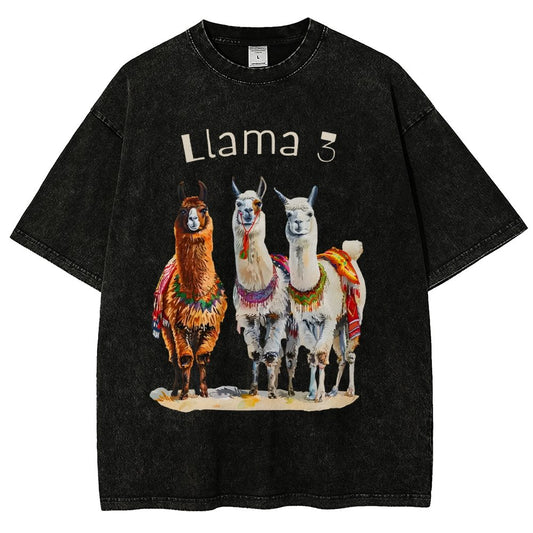 3 Llama Vintage Distressed T-shirt