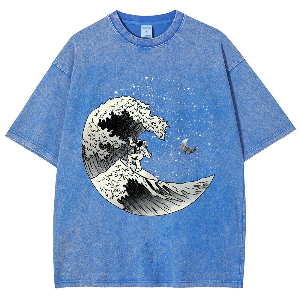 Astronaut Surfing Kanagawa Wave by Tobe Fonseca Vintage Distressed T-shirt