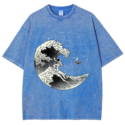Astronaut Surfing Kanagawa Wave by Tobe Fonseca Vintage Distressed T-shirt