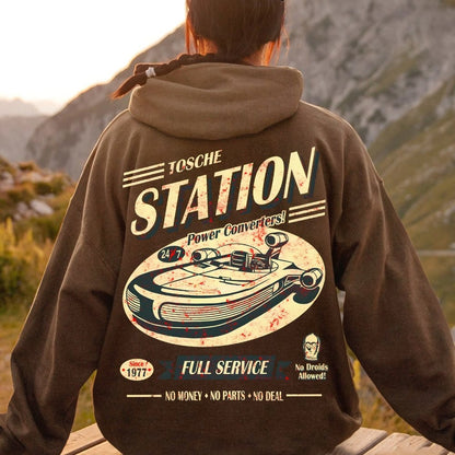 Classic Printed Back Cotton Hoodie with a Fictitious Location Design