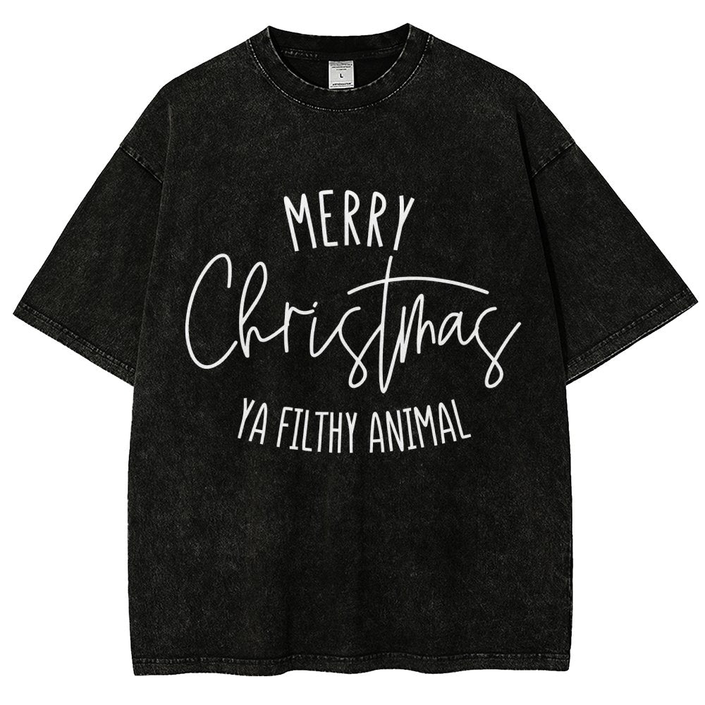 Merry Christmas Ya Filthy Animal Vintage Distressed T-shirt
