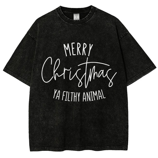 Merry Christmas Ya Filthy Animal Vintage Distressed T-shirt