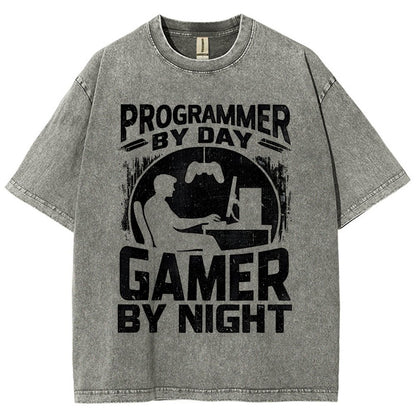 Programmer By Day Gamer By Night Computer Programming Vintage Distressed T-shirt