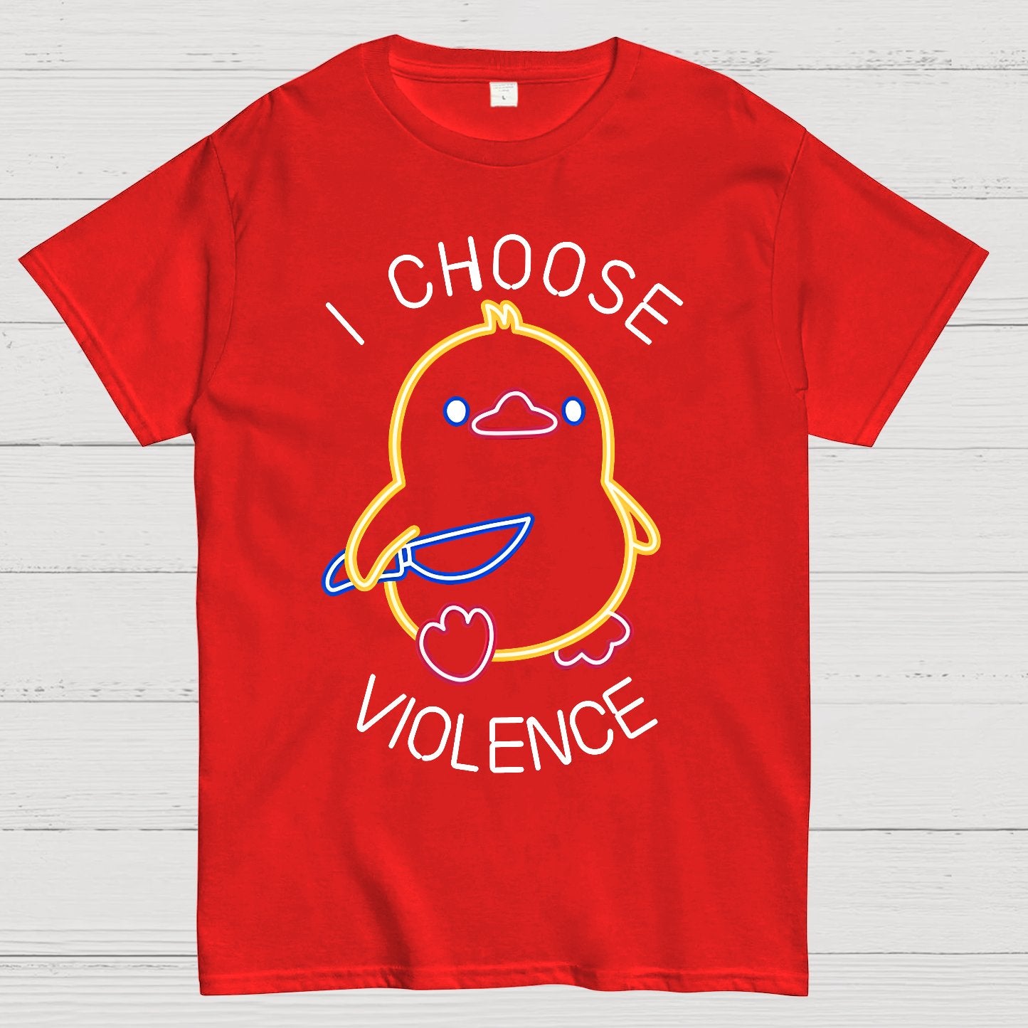 I Choose Violence Neon Funny Duck Geek T-Shirt