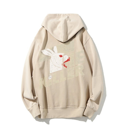 Mysterious Rabbit Printed Back Unisex Cotton Hoodie