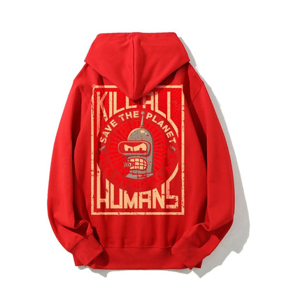 Save The Planet Kill All Humans Geek Printed Back Cotton Hoodie