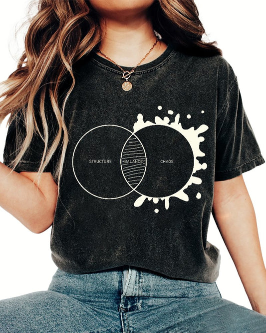 Balance Between Structure and Chaos Geek Vintage Distressed T-shirt